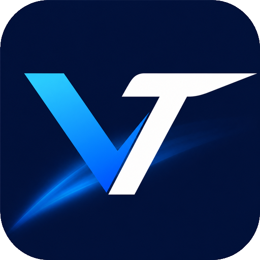 VaporTrail app icon with a blue and white VT monogram crossed by a glowing flight trail